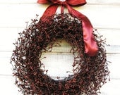 RUSTIC RUST & BROWN Berry Wreath-Fall Door Wreath- Autumn Wreath-Primitive Door Decor-Scented Mulled Cider-Choose Scent and Ribbon