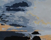 Sunset in St. Barths, original linocut print