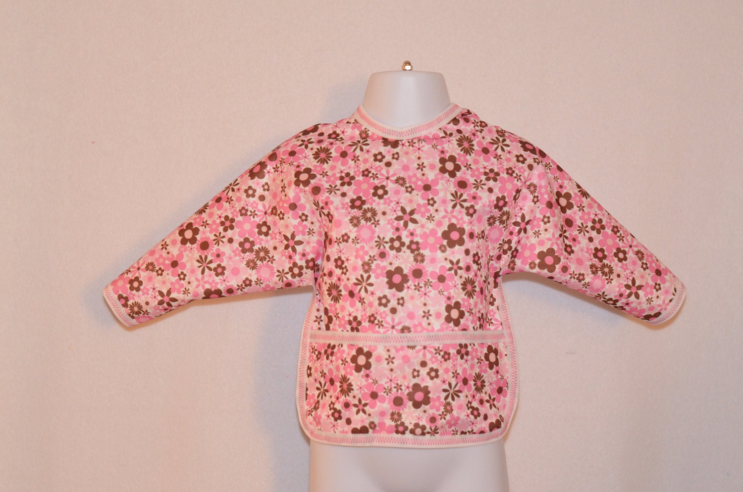 Shirt Saver Full Coverage Baby Bib With Long Sleeves and Pocket - Flowers