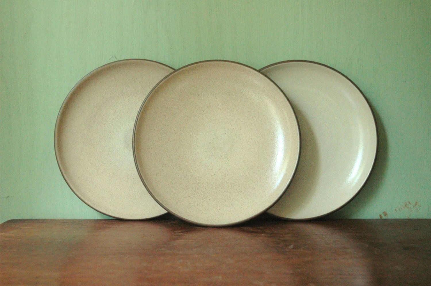 Heath Ceramics Coupe Salad Plate Set In Nutmeg And Sandalwood - Set of 3 Mid Century Heath Lunch Plates