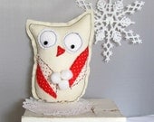 Holiday Snowball Owl, Christmas Decor,Stocking Stuffer,Hostess Gifts, Kids Bedroom, Decor,Folk Art, Modern