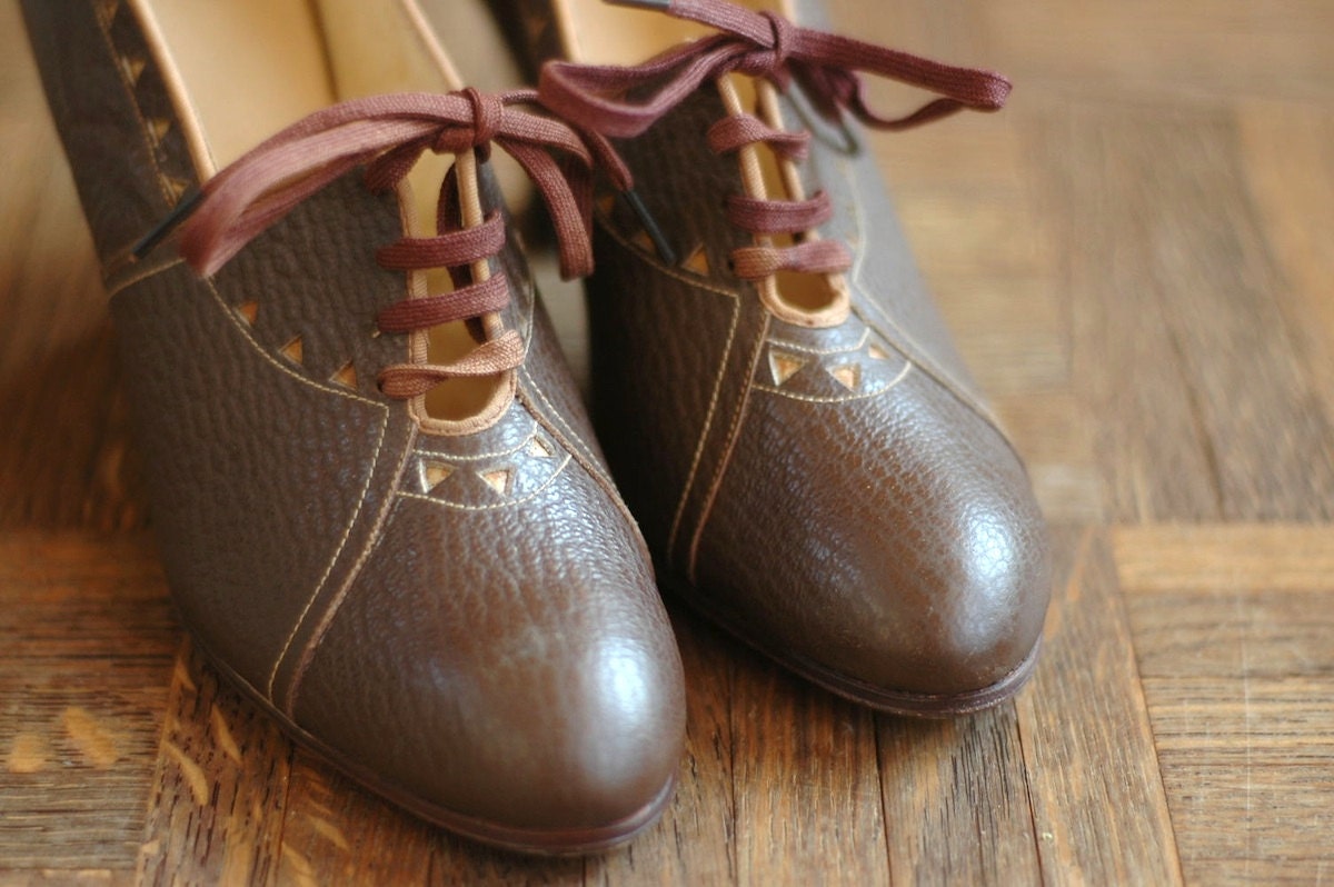vintage NOS 1930s shoes / 30s brown leather oxfords / size 5