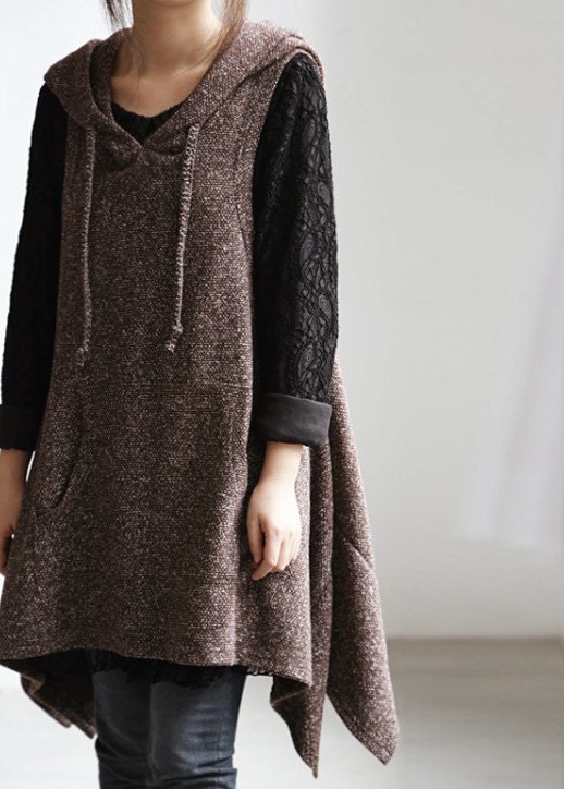 Irregular hooded vest dress/ long waistcoat Coat