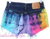 Vintage Levis High Waist RAINBOW OMBRE Dyed Denim Cut Off Shorts L