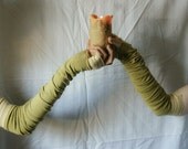 Extra Long Creased Olive Mustard Arm Warmers Gloves Mittens Fingerless Upcycled Clothing Funky Wrapped Wrists Cuffs Eco Style