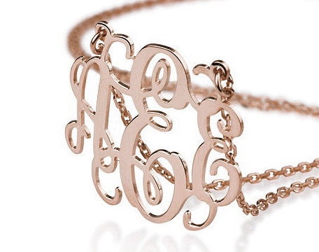Rose Gold Monogram Necklace - 2 inch Personalized Monogram - Sterling silver 18k gold plated Name Necklace