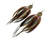 Long Dream Catcher Feather Earrings "Tribal Spirit" Natural, Brown, Black & White Striped, Purple, Boho Coachella Style, Spring Fashion