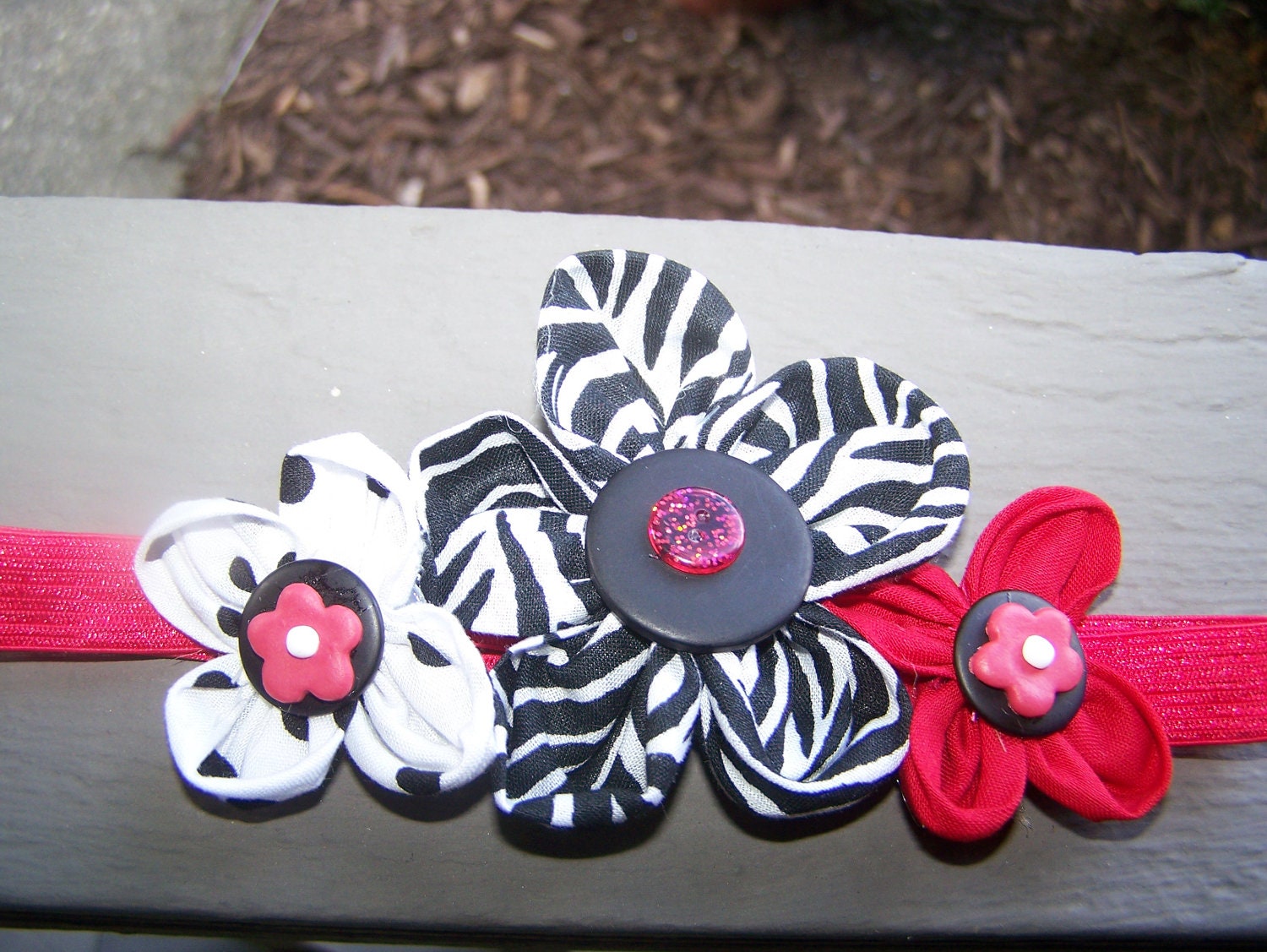 black white polka dot red flower baby girl infant girl toddler girl headband fabric flower headband