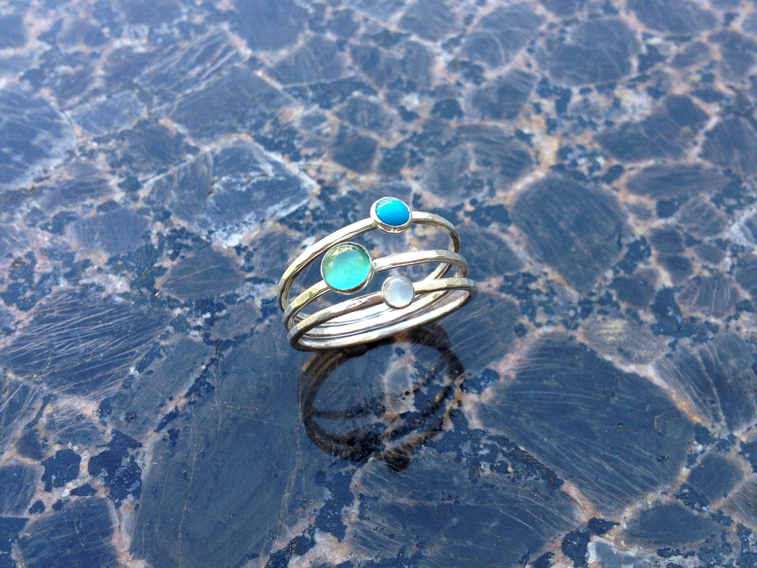 Skinny Stacking Sterling Rings Semi-Precious Stones Set of 3