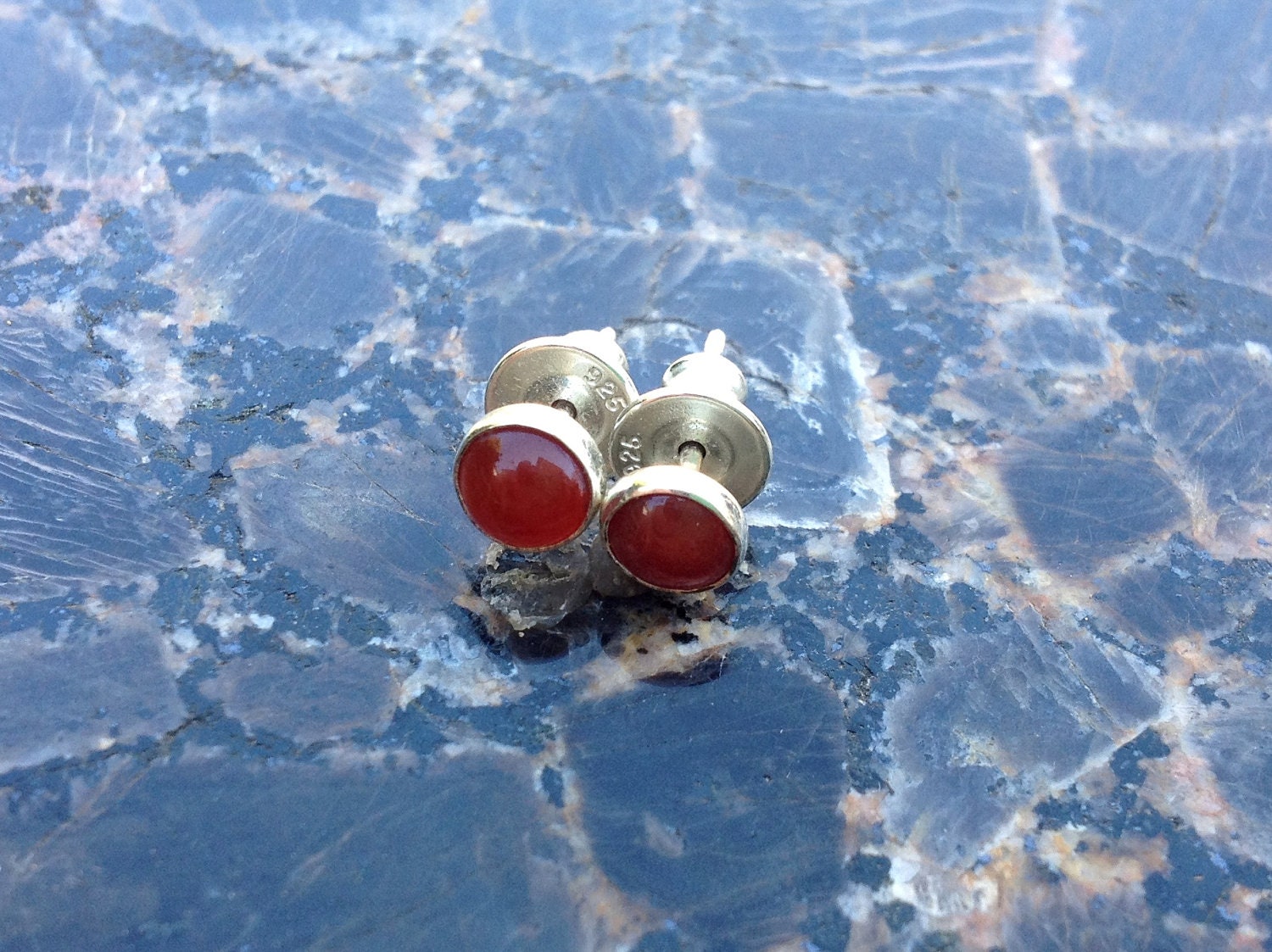Carnelian Stud Earrings in Sterling Silver