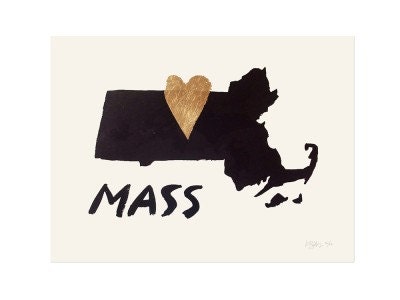 Home Is Where the Heart Is- MASSACHUSETTS (Gold Leaf Print)