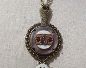 Vintage Button Long Necklace Jewelry: Mother of Pearl Floral and Bronze
