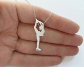 Figure Skater Necklace Pendant - Sterling Silver Ice Skating Woman - Hand Cut