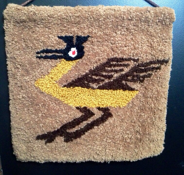 1970s Rug Art Wall Hanging Road Runner Bird Art 