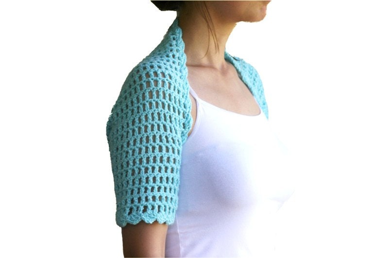 Turquoise Shrug  - Bridal Bolero - Chic Elegant Womens Sweater - Spring Fall Winter  Fashion - Wedding Accessories - Pastel Blue