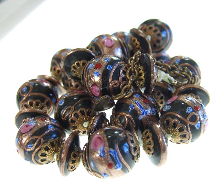 Antique Venetian Murano Necklace Glass Wedding Cake Beads Vintage Art Deco Jewelry