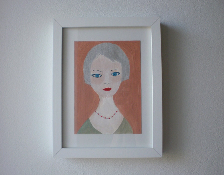 Acrylic Painting - Original -- Woman with Silver Hair -- FREE SHIPPING