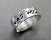 Doctor Who Inspired Skinny Ring - Bad Wolf - Hand Stamped Aluminum Wraparound Ring