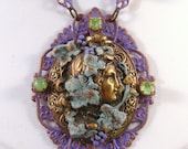 Art Nouveau Style Pendant Necklace Handmade Jewelry Brass Lady