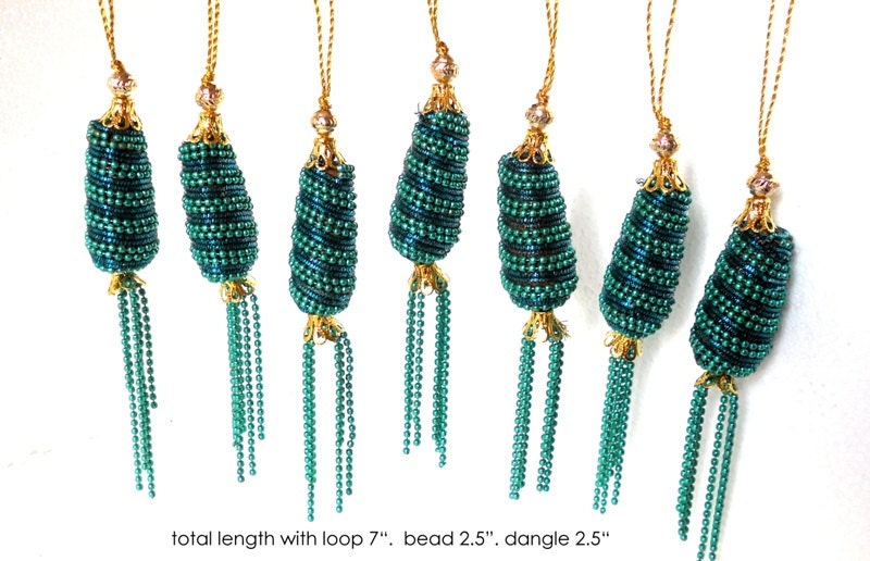 Teal Beaded Tassels.Teal beaded bead Dangle For Zipper Pulls Lamp Pulls Handbag Embellishments Home Décor