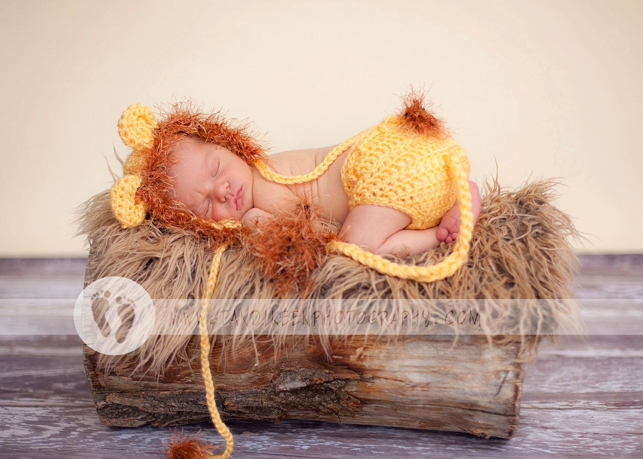 READY Baby Boy Hat - Newborn Baby Lion Hat & Diaper Cover Earflaps, Ties and  Fun Textured Mane