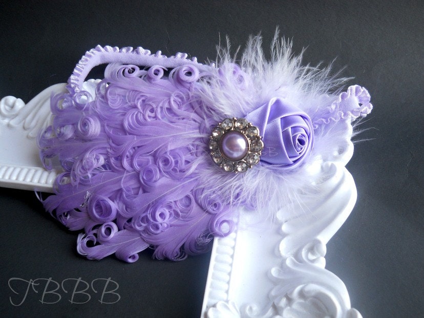 Baby girl  headband, Vintage Inspired  lavander feather pad Headband.