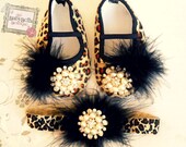 Glamour baby girl  Leopard shoes and headband set,,Booties -Baby Crib Shoes - Leopard Baby shoes.THE ORIGINALS.