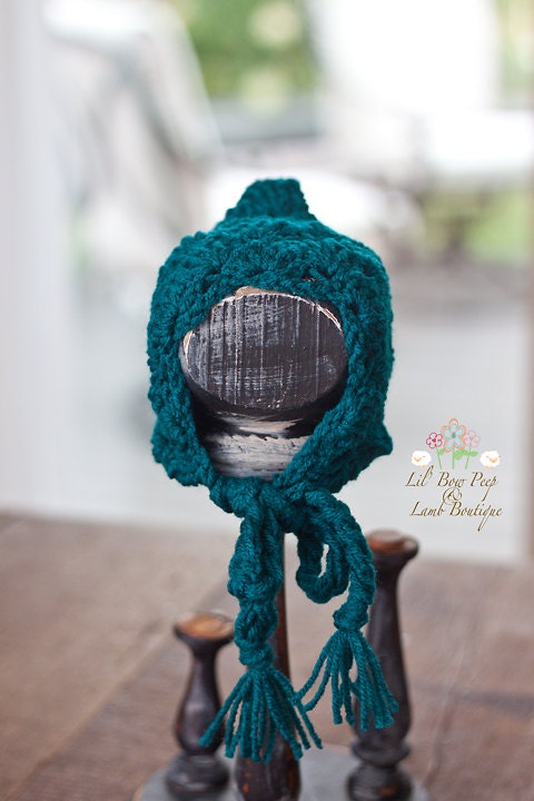 Crochet Turqoise Lace Pixie Bonnet