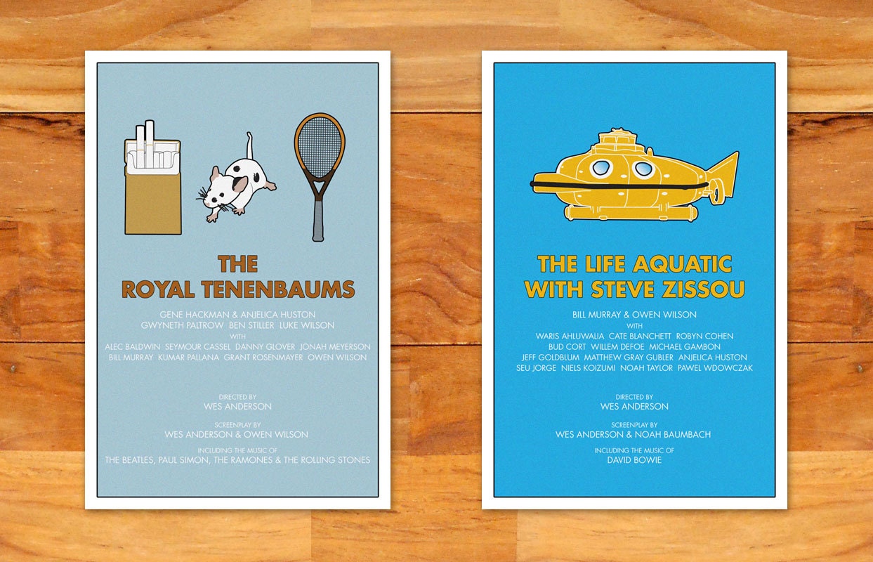 Wes Anderson collection alternative film posters - 12" x 18" (Made to order)