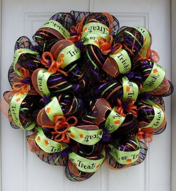 Trick or Treat Black Mesh Striped Halloween Wreath (60% Off SALE)