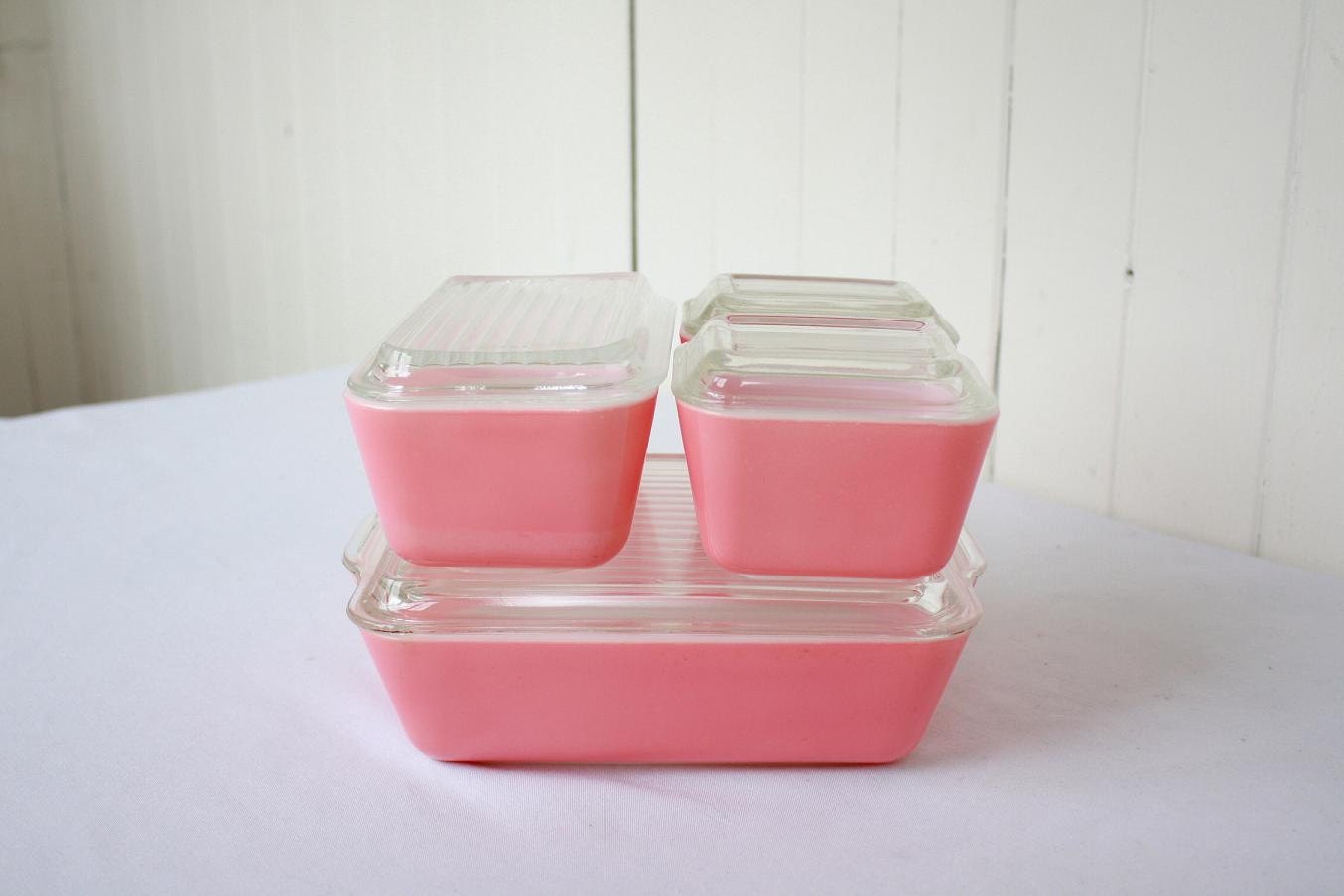 Vintage Pink Pyrex Refrigerator Set, Flamingo Pink, Pyrex Refrigerator Dish, Summertime, Summer Picnic, 8 Piece Set, 501 502 503