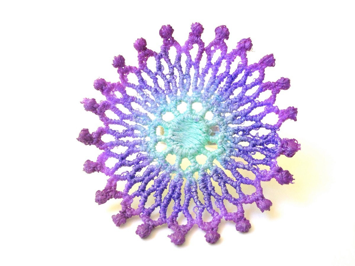 Lace Ring Hand Painted - Purple and Mint Green Ombre - Customizable Colors