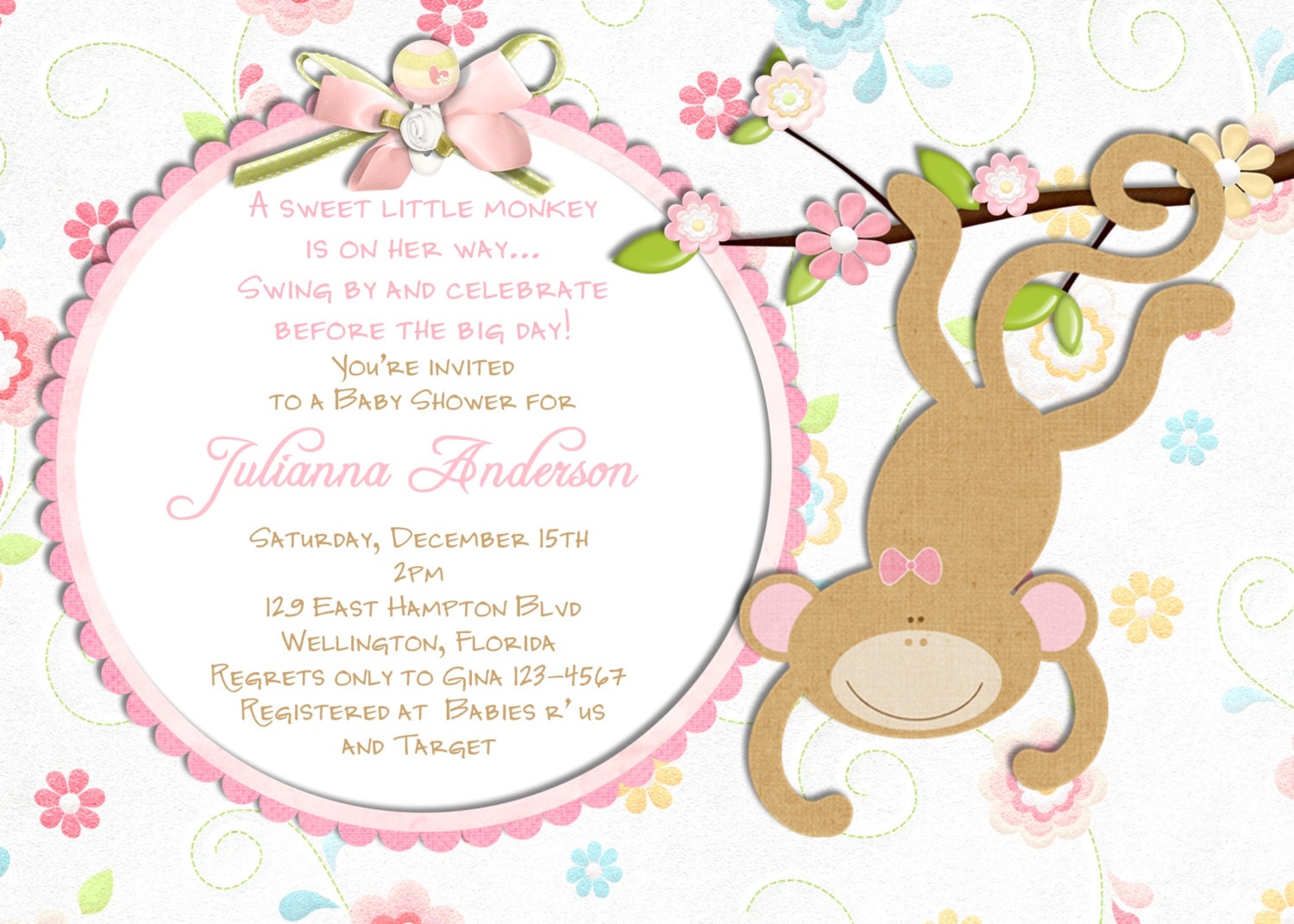 Monkey Baby Shower Invitation - Baby Girl Shower Invite You Print Digital File Il_570xn