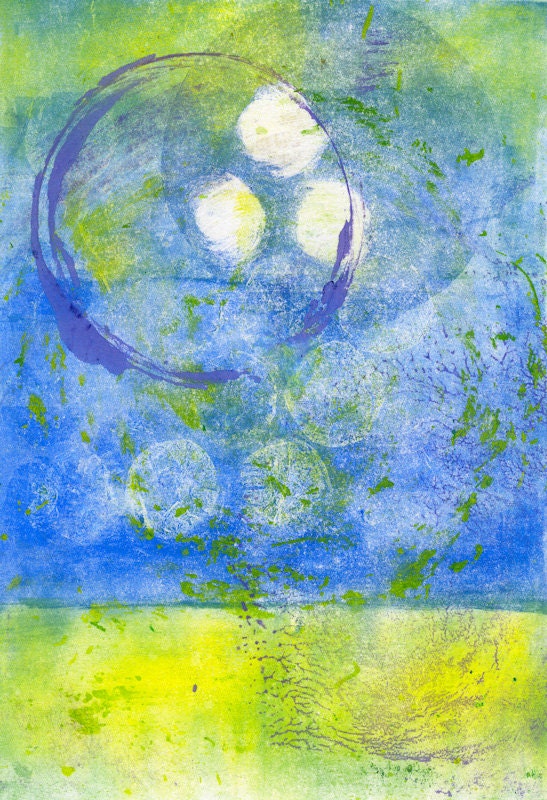 Floating - Monotype Painting - Sky, Clouds & Air