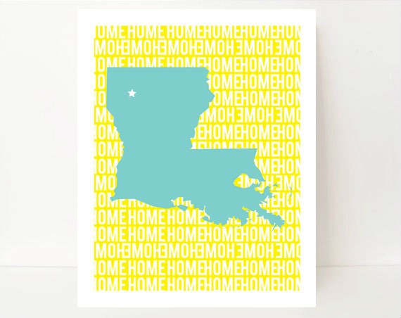 State Silhouette Print Louisiana Home State Art 8x10 Home typography teal Wall Art Home Art