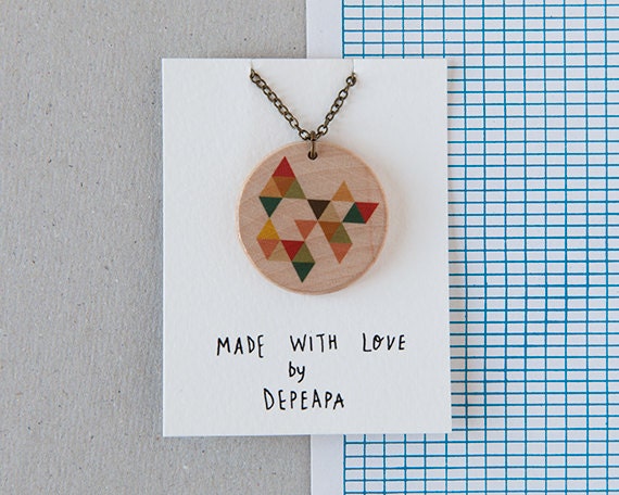 Triangles - illustrated wooden necklace