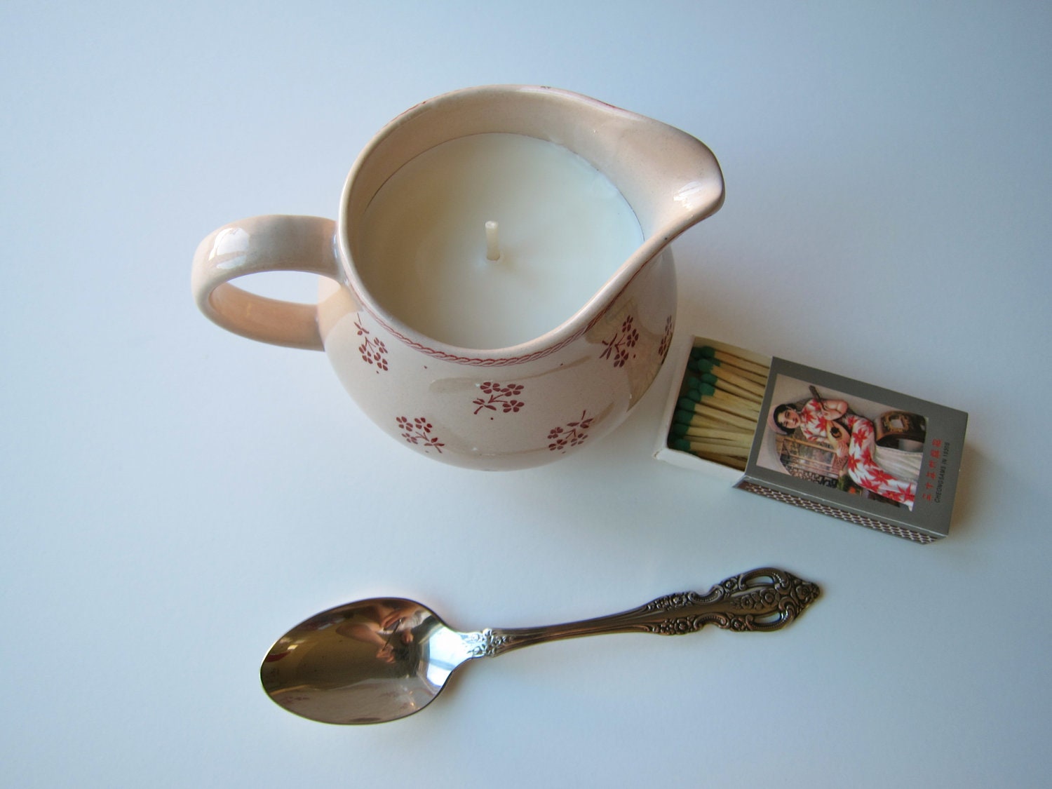 Soy Wax Candle in pink vintage creamer (unscented)