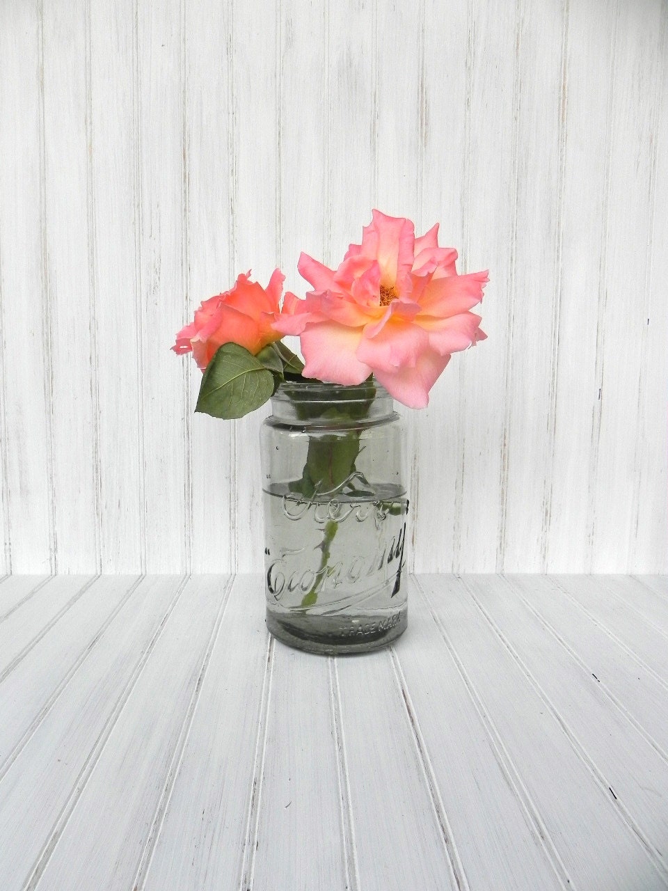 Vintage Kerr Economy Quart Mason Jar... Character Bubbles.... Shabby Vase... Country Farmhouse Style