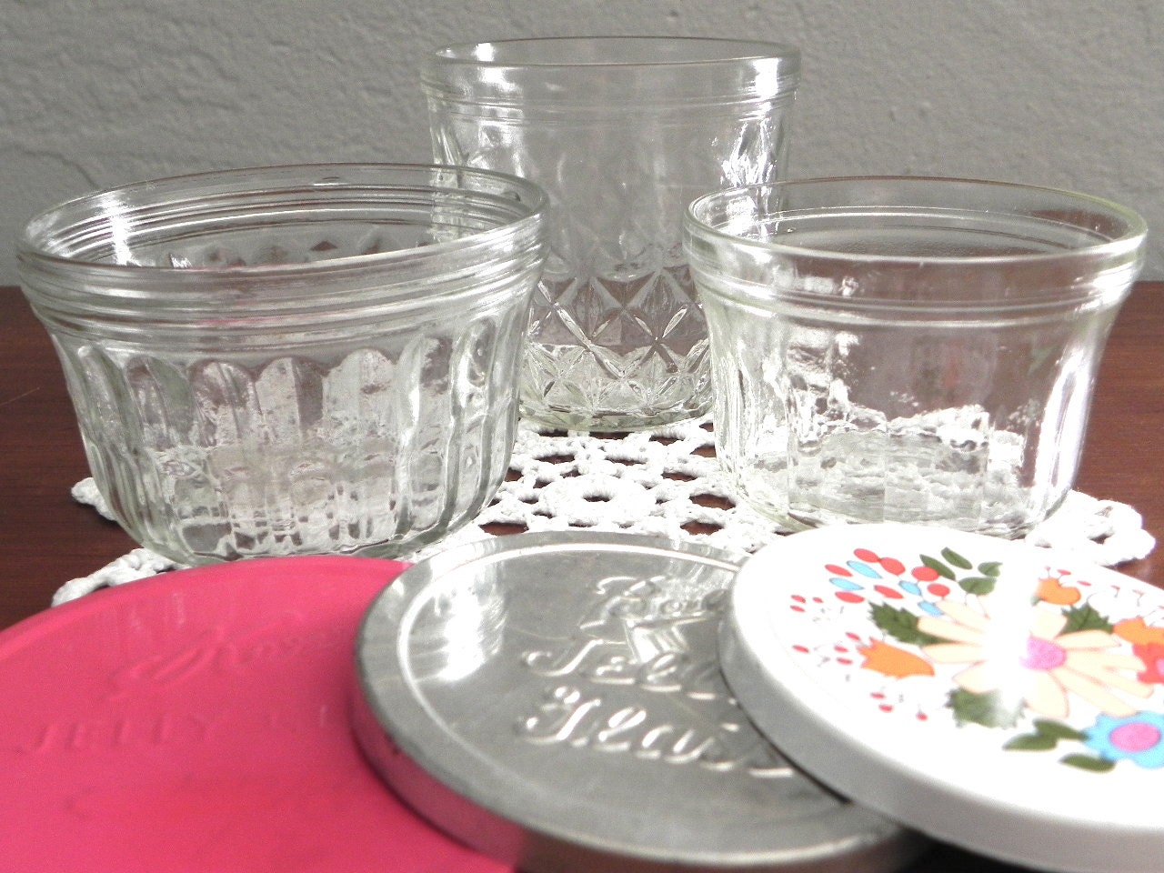 Vintage Jelly Jar Trio with Tin Lids