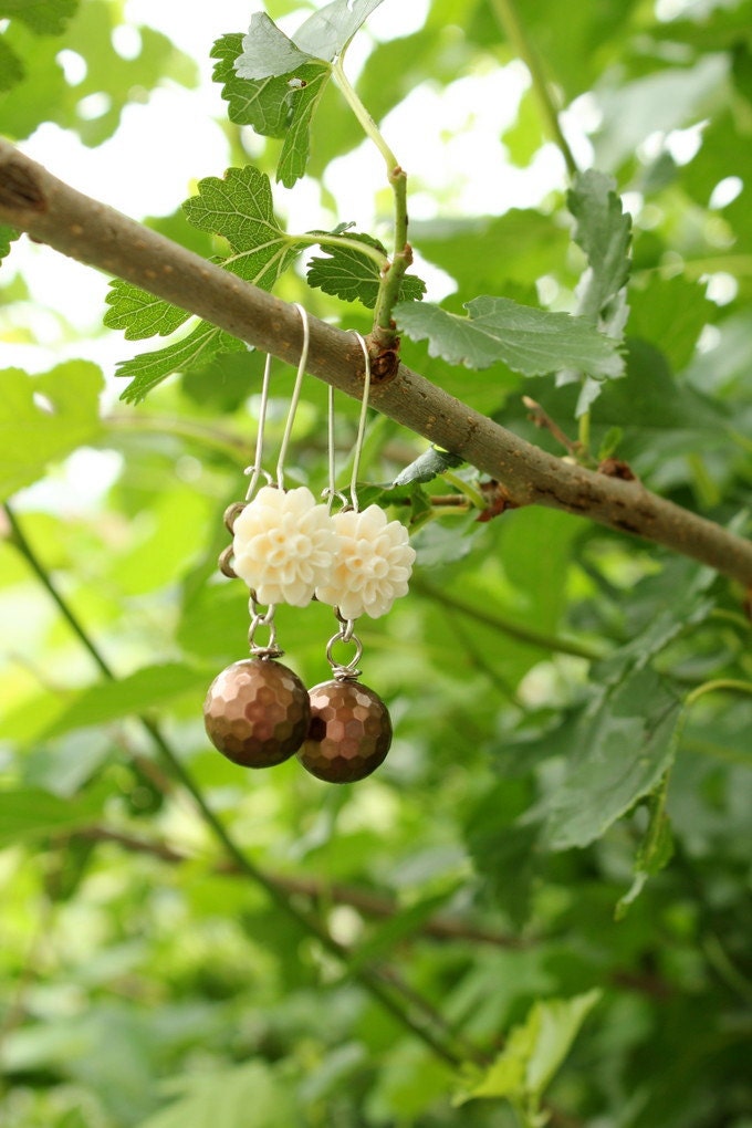 Flower Earrings Cream and Brown Bridesmaid Gift Wedding Jewelry