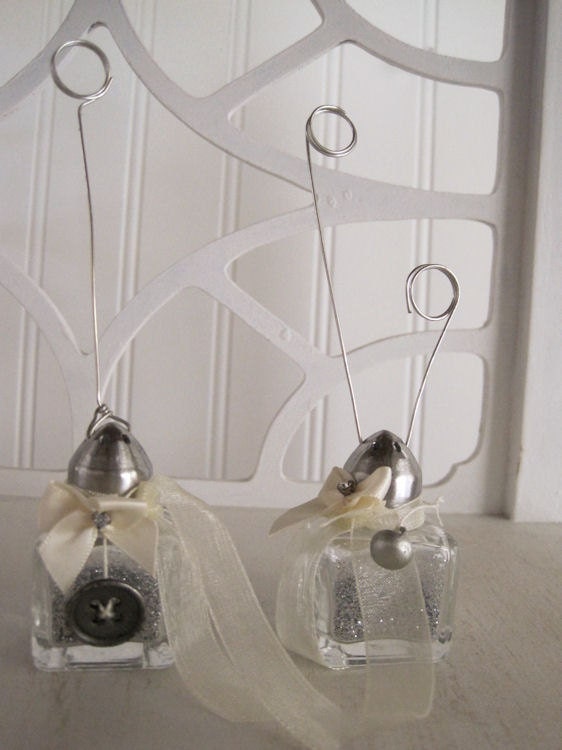 Shaker Photo Holder / Name Card Holder Set of 2 - Picture Holder - Salt Shaker - Vintage Chic - Flea Market Chic - Home Decor - Gift - SET B