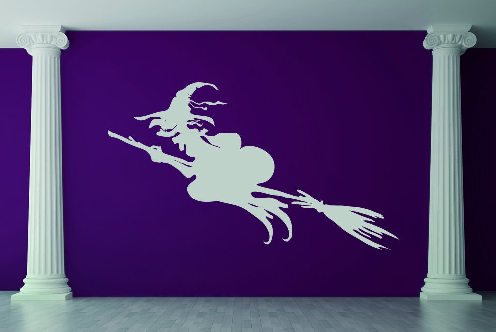 Spooky Flying Witch - Vinyl Wall Art Decal Sticker
