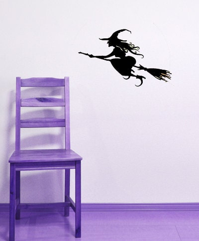 Fun Spooky Flying Witch - Vinyl Wall Art Decal Sticker