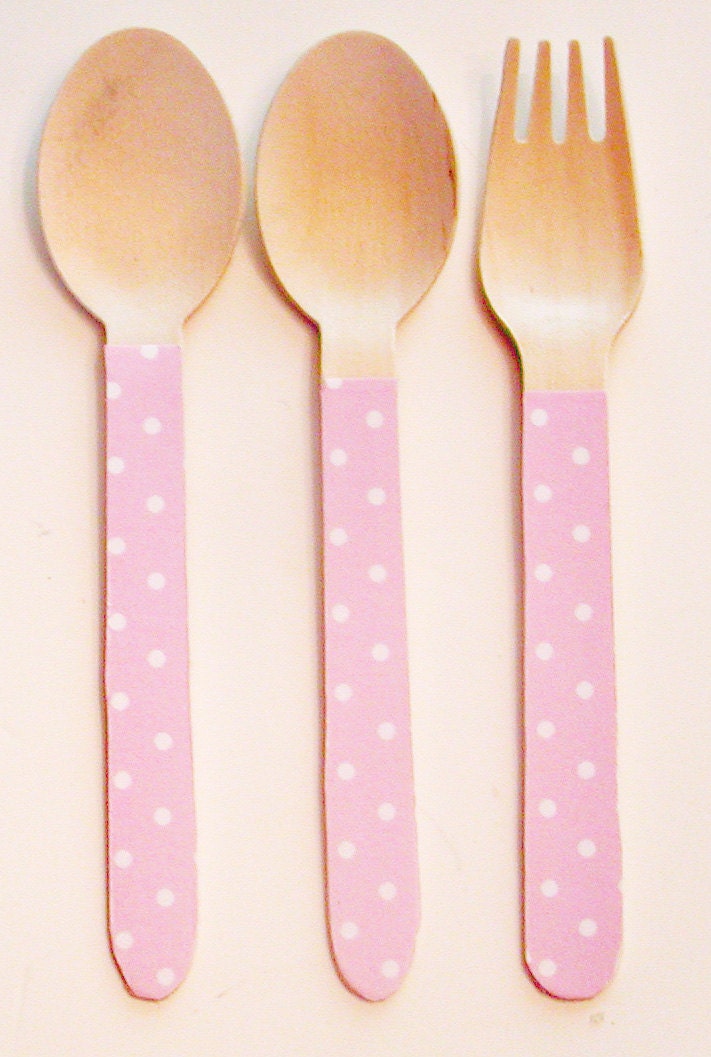 Light Pink Polka Dot Wooden Forks or Spoons - Set of 20 Il_170x135