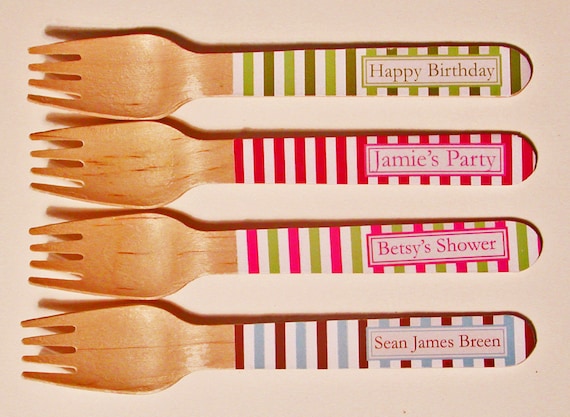 Striped Personalized Wooden Forks or Spoons - Set of 20 Il_570xn