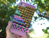 FREE Shipping US -- Pink Purple Aztec Tribal Print Antique Brass Studs Studded iPhone 4 4S Phone Case AT&T Verizon Sprint