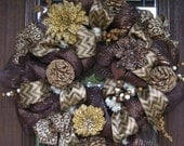 Deco Mesh Wreath SHADES of Brown with ANIMAL PRINTS