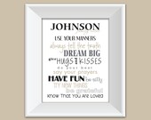 8x10 Family Rules Print - Custom Family Name and Family Rules - Any Color - Housewarming or Wedding Gift
