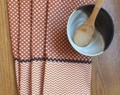 Set of 4 - Cinnamon Nutmeg Donuts and Chevrons - Cotton Kitchen Dish Towels, Tea Towels, Industrial Mid-Century Look, Farmhouse Kitchen