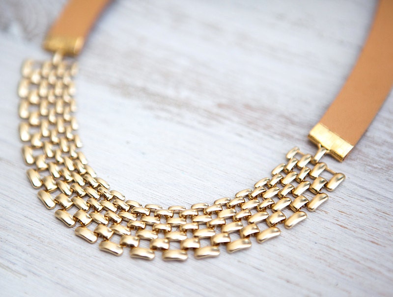 NEW Collection: Mixed Leather Cord and Modern gold plated Chain Necklace  by pardes israel